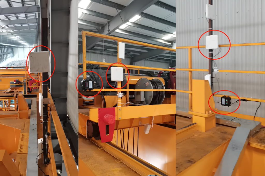 Multiple installations of CJ distance terminal and positioning base station on crane and workshop structures