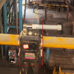 Close-up view of FZ collision avoidance radar sensor installed on industrial equipment