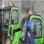 Forklift at Tianjin Port equipped with FZ anti-collision radar system and audio-visual alarm