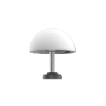 A modern table lamp with a dome-shaped white shade, supported by a metal stem and circular base, photographed against a plain white background.