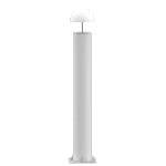 A tall, cylindrical white bollard with a rounded dome-shaped cap on top, standing on a flat base, photographed against a white background.