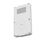 A rectangular white NFC device with a screen area on top, four screws on the front, and an NFC symbol in the center.