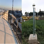 JCZD GPS subsidence monitoring equipment installed on industrial tanks and monitoring platforms.