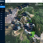 Aerial view of a quarry site with labeled locations and markers; interface text and map labels are in Chinese.
