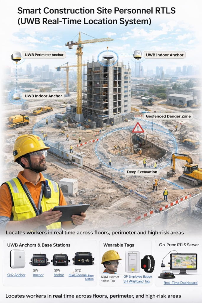 Smart Construction Site Personnel RTLS (UWB Real-Time Location System)