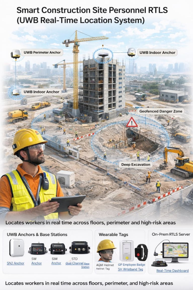 Smart Construction Site Personnel RTLS (UWB Real-Time Location System)