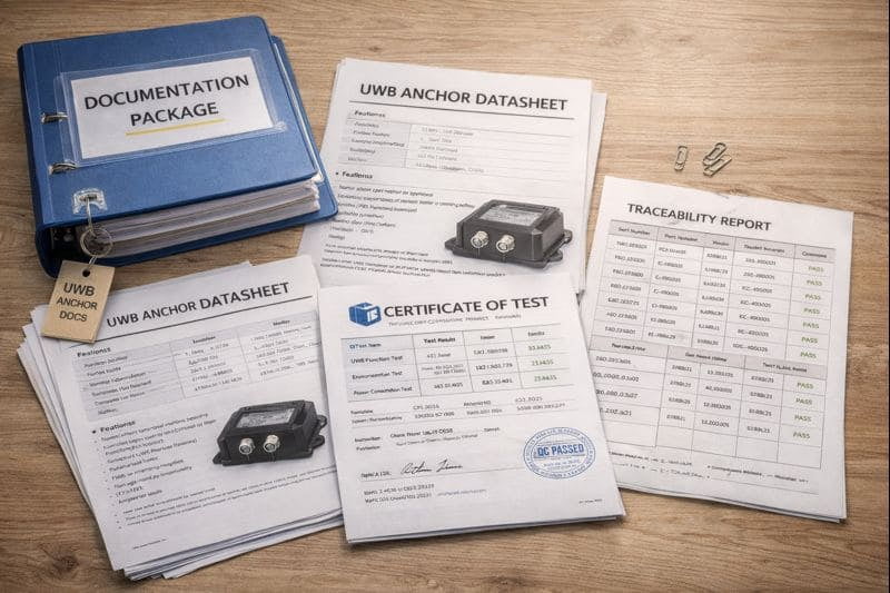 Documentation package including datasheets, test certificates, and traceability records